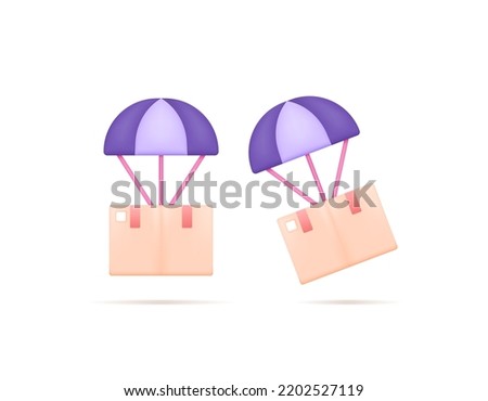 symbol of the package box and parachute. icon about dropshipping, resellers, shipping services, product distribution. 3d and realistic concept illustration design. graphic elements
