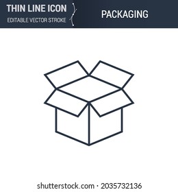 Symbol of Packaging Thin Line Icon. Stroke Pictogram Graphic Suitable for Infographics. Editable Vector Stroke. Premium Mono Linear Plain Laconic Logo