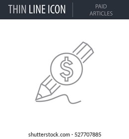 Symbol of Paid Articles Thin line Icon of Digital Marketing. Stroke Pictogram Graphic for Web Design. Quality Outline Vector Symbol Concept. Premium Mono Linear Beautiful Plain Laconic Logo