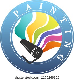 Symbol for the painter and painting work. Paint roller and colored paint