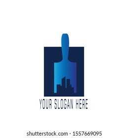 symbol for painting company with brush and building silhouette