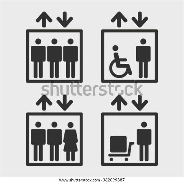 Symbol passenger, freight elevators and lifts for\
the disabled, set vector\
icons