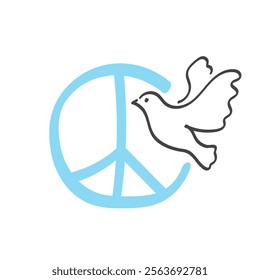 Symbol of peace with flying dove. No war sign. Emblem of hope and friendship. Vector illustration