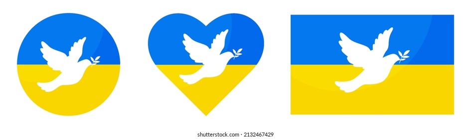 Ein Symbol des Friedens, eine fliegende Taube. Ukraine färbt Herz. Kein Krieg