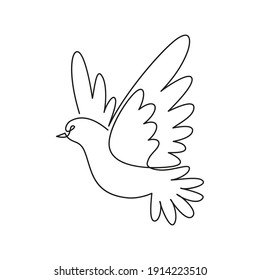 A symbol of peace and freedom dove in flight. Vector illustration, logo, icon, emblem, continuous line, lineart, abstraction