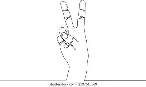 Symbol des Friedens in der Hand Geste. Kontinuierliche Zeichnung einer Linie. Minimalistische Linienkunst. Weltfriedenskonzept.