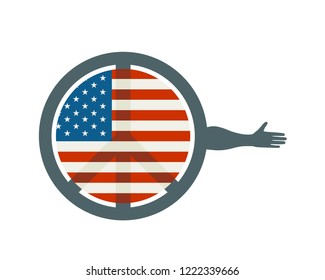 Symbol of Peace with human arm that ready to handshake. Flag of the USA