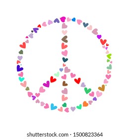 Symbol of peace made up of hearts. Isolated vector illustration.