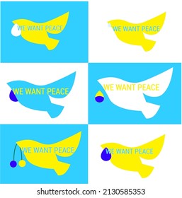 The symbol of peace on Ukraine flag color dove no war
