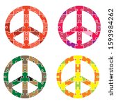 Symbol Of Peace Puzzle Pieces Pattern. Hippie Sign Vector Illustration