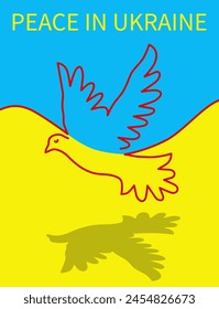 Symbol of peace. Stop the war in Ukraine. Linear pigeon in the colors of the Ukrainian flag.