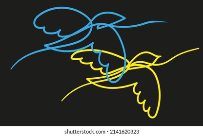 symbol of peace two dove birds in the colors of the flag of Ukraine blue and yellow for websites, advertisements, calls for peace, support for refugees 