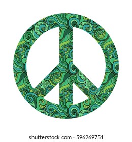 symbol of peace , vector icon. green peace sign filled with pattern. Pacific.