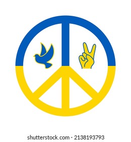 Símbolo de conjunto de iconos vectoriales de paz. Paz, amistad, paloma, mano, vida, bandera, gesto y más. Símbolo aislado de la paz de Ucrania y amistad de fondo blanco.