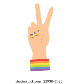 Symbol peace, victory. LGBT Pride Logo. Badge Logo with LGBT Rainbow Illustration. Creative Vector Design Element for Pride Month Logo, Square Banner, Social Media Post Template.