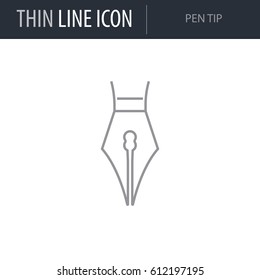 Symbol of Pen Tip. Thin line Icon of College. Stroke Pictogram Graphic for Web Design. Quality Outline Vector Symbol Concept. Premium Mono Linear Beautiful Plain Laconic Logo