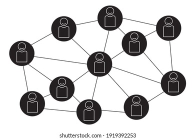 Símbolo de personas que se conectan entre sí. Concepto de trabajo en equipo, conexión, comunicación. Ilustración vectorial aislada en fondo blanco.
