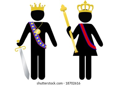 Symbol people royal king and queen with crowns, scepter, sword. The customer is king, or queen.