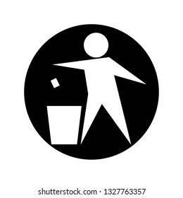 Symbol of People Throwing Trash in Recycle Bin. Men Throwing Garbage in It's Place Circle Icon.