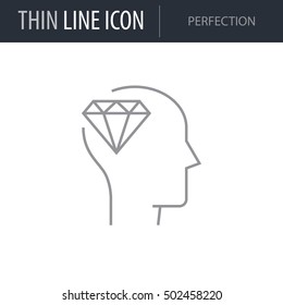 Symbol of Perfection Thin line Icon of Brain Process. Stroke Pictogram Graphic for Web Design. Quality Outline Vector Symbol Concept. Premium Mono Linear Beautiful Plain Laconic Logo