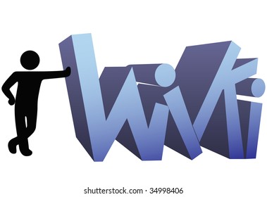 A symbol person leans on a wiki icon design.