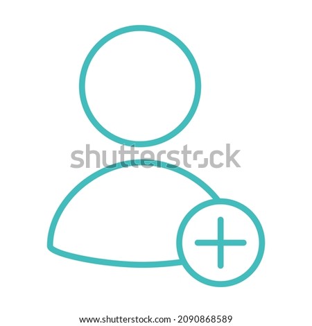 Symbol of a person with a plus sign inside a circle. Button add profile, user, participant for the web. Simple blue outline vector icon with thin lines 