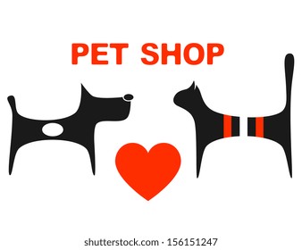 symbol of pet shop with big red heart and pet