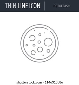 Symbol of Petri Dish. Thin line Icon of Scientific Study. Stroke Pictogram Graphic for Web Design. Quality Outline Vector Symbol Concept. Premium Mono Linear Beautiful Plain Laconic Logo