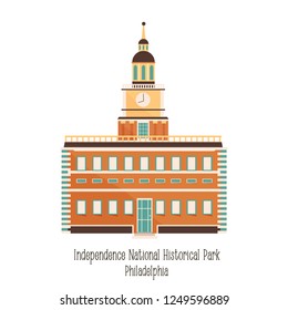 The Symbol of Phyladelphia Independence Hall. Detailed image of USA landmark on white background