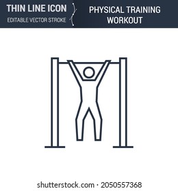 Symbol of Physical Training Workout Thin Line Icon of Sport and Fitness. Stroke Pictogram Graphic Suitable for Infographics. Editable Vector Stroke. Premium Mono Linear Plain Laconic Logo