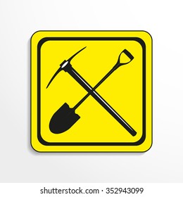 Symbol. Picks and shovels. Vector icon.