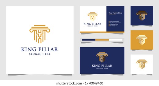 Symbol of the pillar of Premium. Law Firm, Law Offices, Attorney services, pillar, king lion Luxury logo design inspiration.