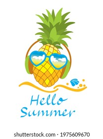 SYMBOL OF PINEAPPLE. BEACH MUSIC FESTIVAL. SUMMER CAMP. VACATION. TROPICAL SEA. TRAVELS. VECTOR.