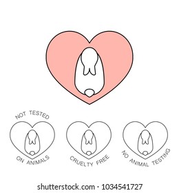 Symbol with pink heart and rabbit. Animal cruelty free logo design. Not tested on animals,  Cruelty free sign. 