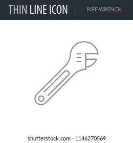 Symbol of Pipe Wrench. Thin line Icon of Sanitary Engineering. Stroke Pictogram Graphic for Web Design. Quality Outline Vector Symbol Concept. Premium Mono Linear Beautiful Plain Laconic Logo
