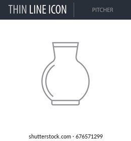 Symbol of Pitcher. Thin line Icon of Milk. Stroke Pictogram Graphic for Web Design. Quality Outline Vector Symbol Concept. Premium Mono Linear Beautiful Plain Laconic Logo.