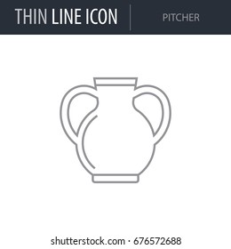 Symbol of Pitcher. Thin line Icon of Milk. Stroke Pictogram Graphic for Web Design. Quality Outline Vector Symbol Concept. Premium Mono Linear Beautiful Plain Laconic Logo