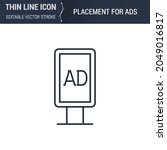 Symbol of Placement for ADS Thin Line Icon of Advertising Media. Stroke Pictogram Graphic Suitable for Infographics. Editable Vector Stroke. Premium Mono Linear Plain Laconic Logo