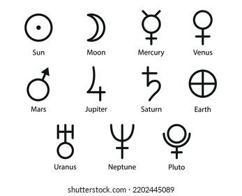 Symbol of Planets. Solar system for astrology, astronomy. Vector illustration.
