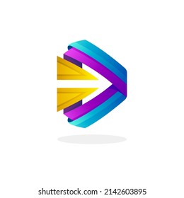 Symbol play logo and arrow design combination, technology logos