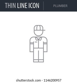 Symbol of Plumber. Thin line Icon of Professions. Stroke Pictogram Graphic for Web Design. Quality Outline Vector Symbol Concept. Premium Mono Linear Beautiful Plain Laconic Logo