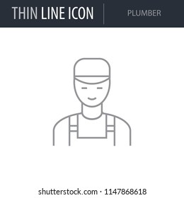 Symbol of Plumber. Thin line Icon of Sanitary Engineering. Stroke Pictogram Graphic for Web Design. Quality Outline Vector Symbol Concept. Premium Mono Linear Beautiful Plain Laconic Logo