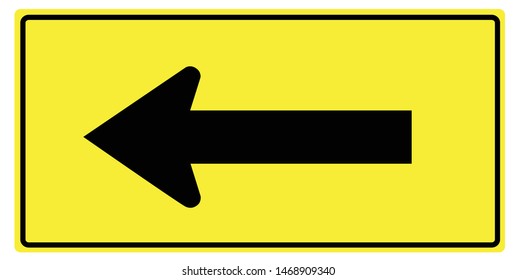 symbol pointing to the left, yellow background and black arrow