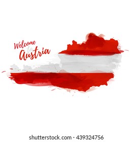 Symbol, poster, banner Austria. Map of Austria with the decoration of the national flag. Style watercolor drawing.  Vector.