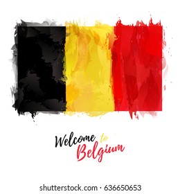Symbol, poster, banner Belgium. Flag of Belgium with the decoration of the national color. Watercolor style drawing. Vector