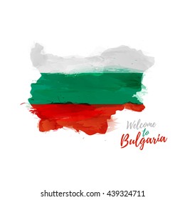 Symbol, poster, banner Bulgaria. Map of Bulgaria with the decoration of the national flag. Style watercolor drawing.  Vector.