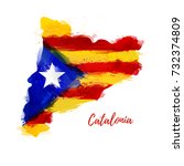 Symbol, poster, banner Catalonia. Map of Catalonia with the decoration of the national flag. Style watercolor drawing. Vector.