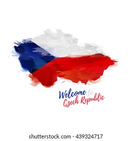 Symbol, poster, banner Czech Republic. Map of Czech Republic with the decoration of the national flag. Style watercolor drawing.  Vector.
