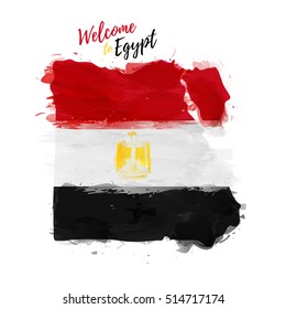 Symbol, poster, banner Egypt. Map of Egypt with the decoration of the national flag. Style watercolor drawing. Egyptian map with national flag. Vector.