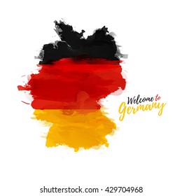 Symbol, poster, banner Germany. Map of Germany with the decoration of the national flag. Style watercolor drawing. Germany map with national flag. Vector. svg